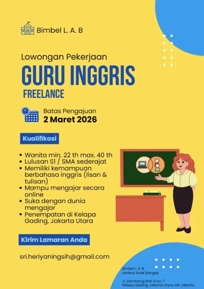 dibutuhkan tenaga pengajar freelance