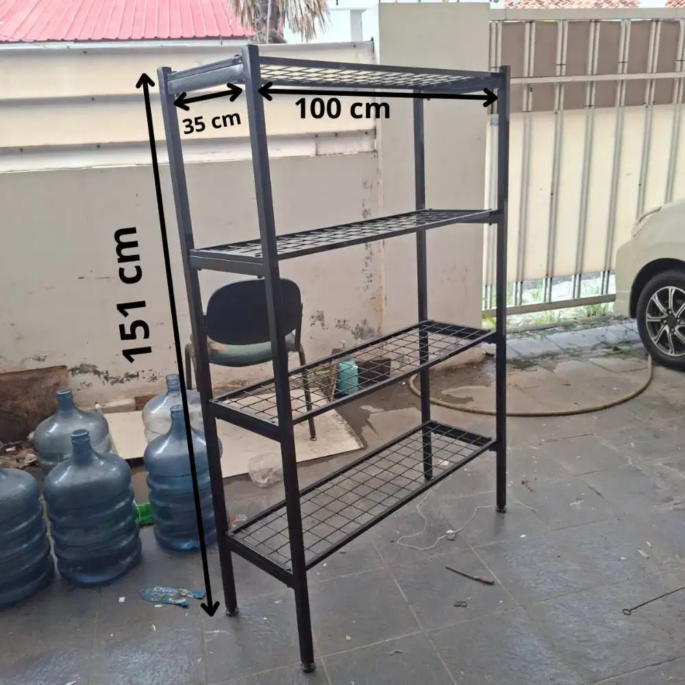 Jual Murah Rak Besi 4 Ambalan Jaring-Jaring 100x151x35 cm