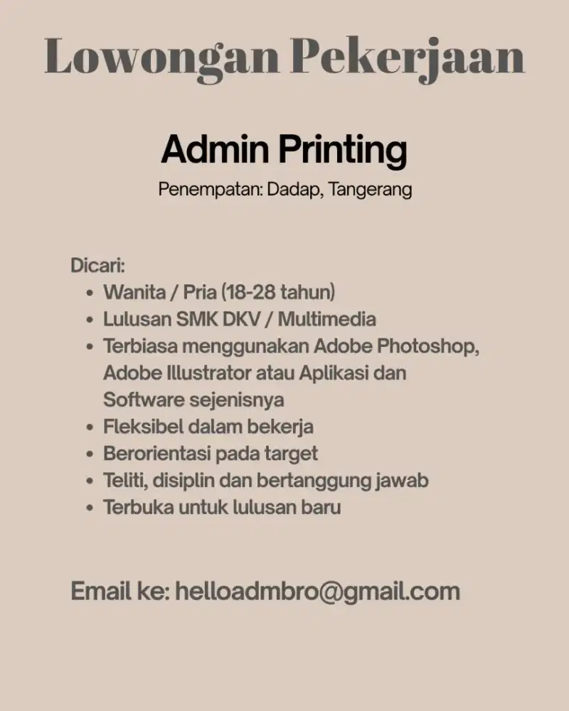 Admin Printing Operator