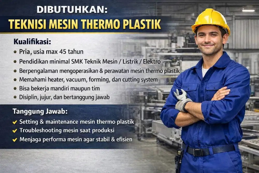 Dicari Teknisi untuk mesin thermofoming