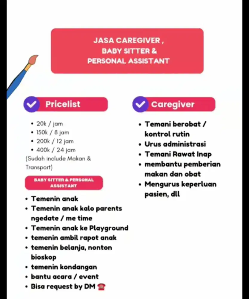 Jasa Caregiver, Baby Sitter dan PA