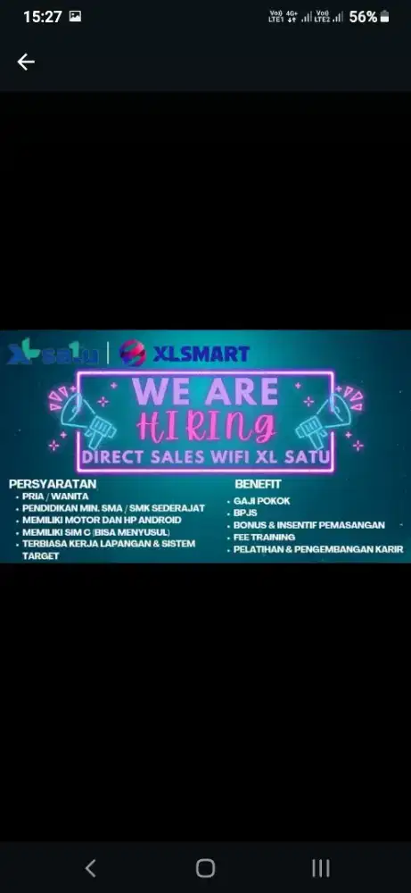 BUTUH SEGERA SALES WIFI XL PENEMPATAN TANGERANG. LANGSUNG KERJA