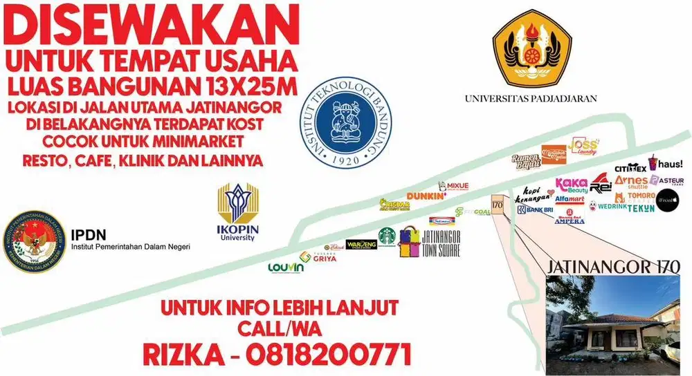 DISEWAKAN TEMPAT USAHA STRATEGIS MAINROAD JL JATINANGOR