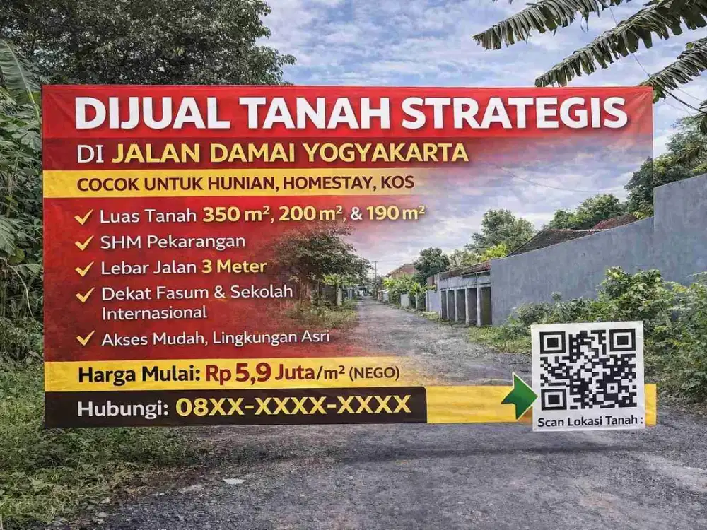 DIJUAL TANAH STRATEGIS SHM – AREA JALAN DAMAI YOGYAKARTA