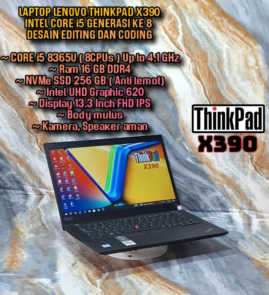 LENOVO THINKPAD X390 RAM 16GB SUPER MULUS LAPTOP DESIGN EDITING CODING