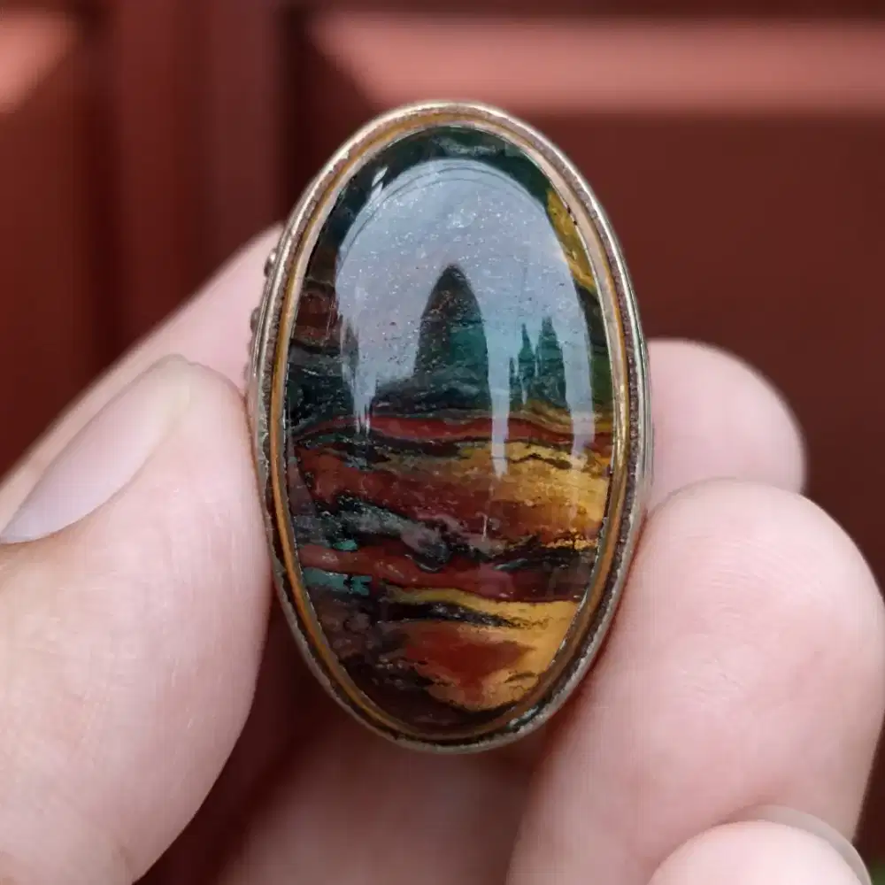 Cincin fosil kayu multicolor sumatera warna cerah