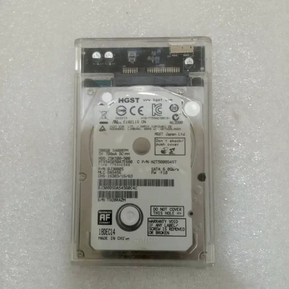 Harddisk HDD HGST 500GB SATA 2.5 inch + Casing USB 3.0 [HEALTH 50%]