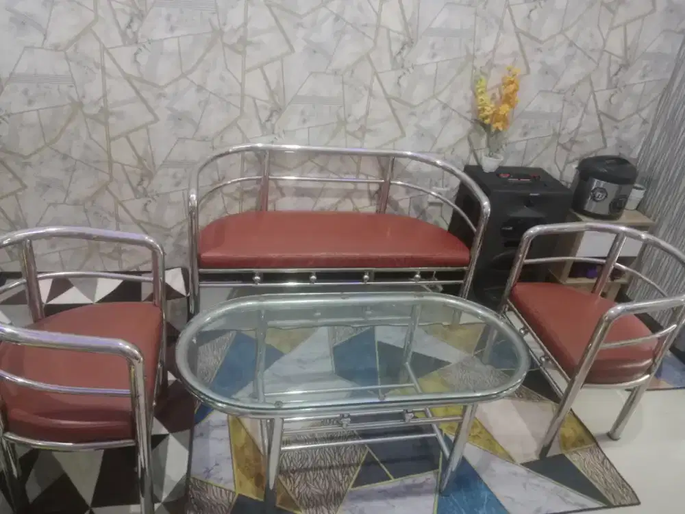 SATU SET MEJA KURSI MINIMALIS STAINLESS ASLI