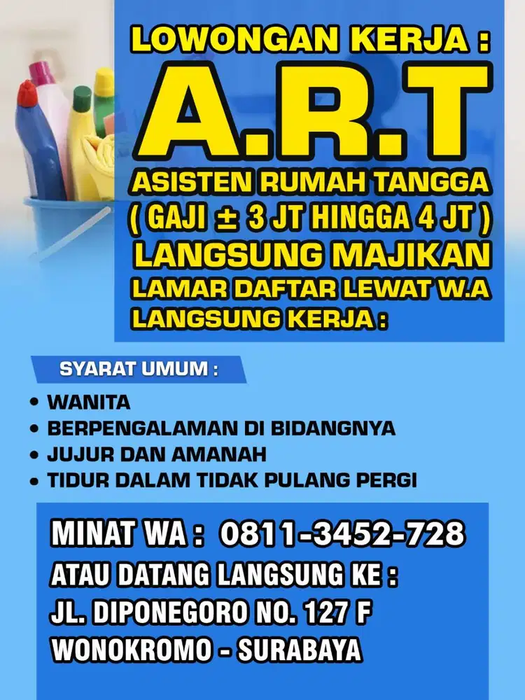 LOWONGAN KERJA ART LANGSUNG MAJIKAN