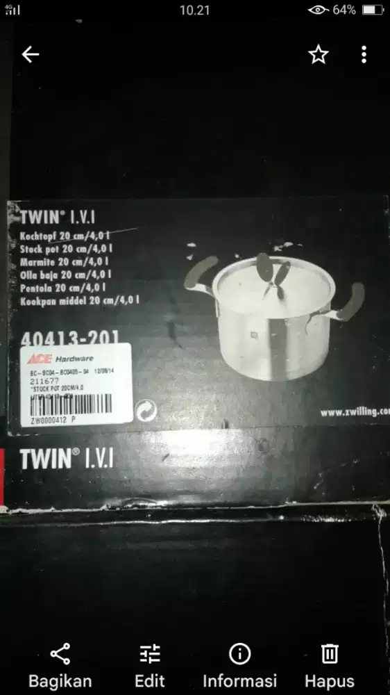 Panci Stainless Steel 20 cm/4.0 ltr