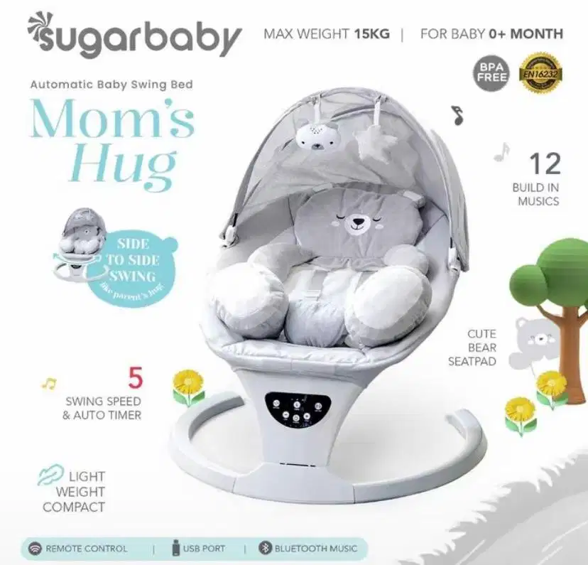 Bouncer - Sugar Baby Moms Hug Automatic Baby Swing Bed / Ayunan Bayi