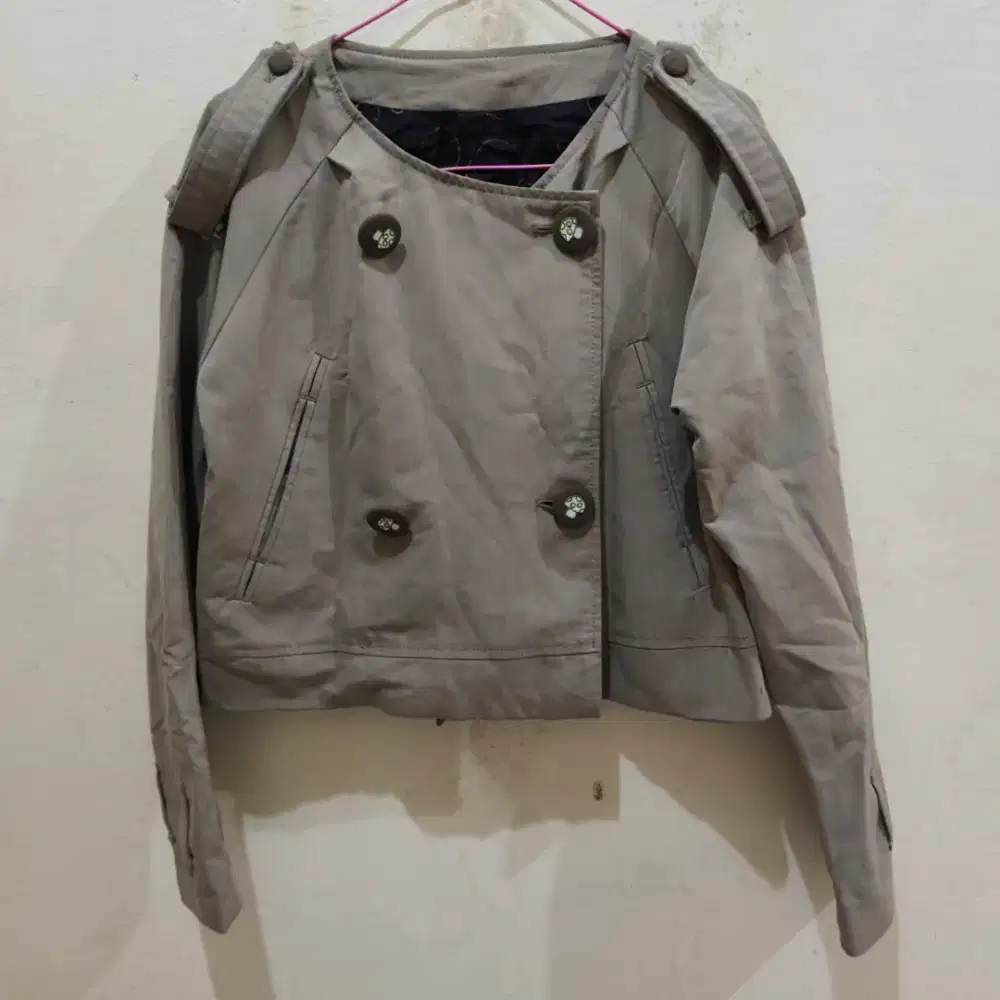 Jaket Outer Cream Coklat Preloved - Baju Outer Outfit