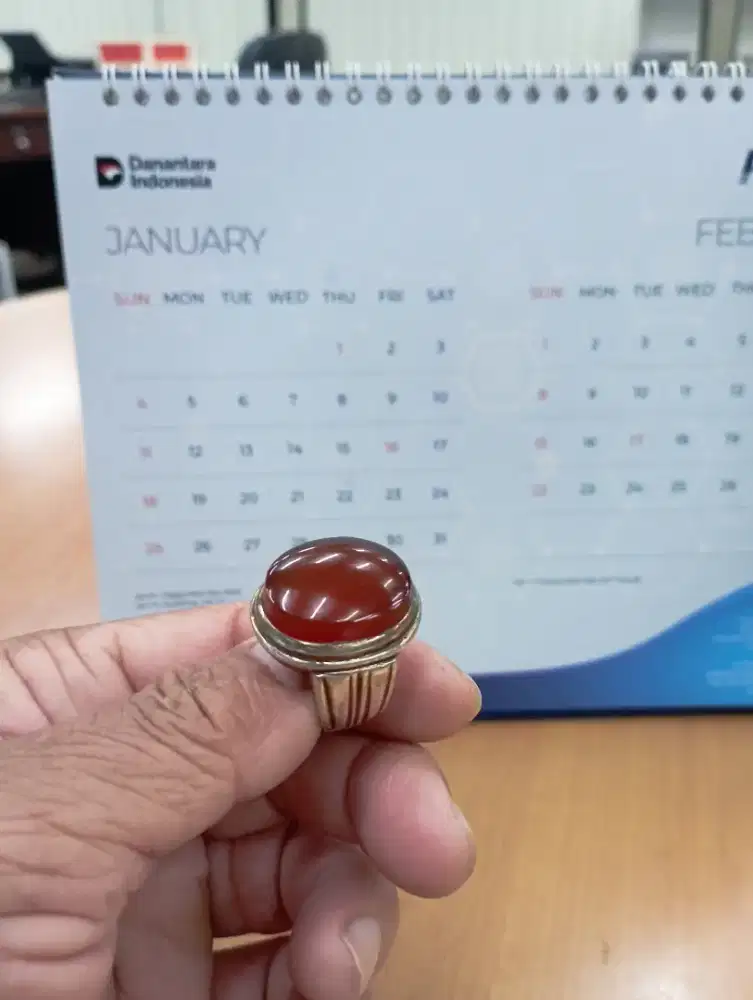 Cincin perak batu Yaman ahmar jumbo