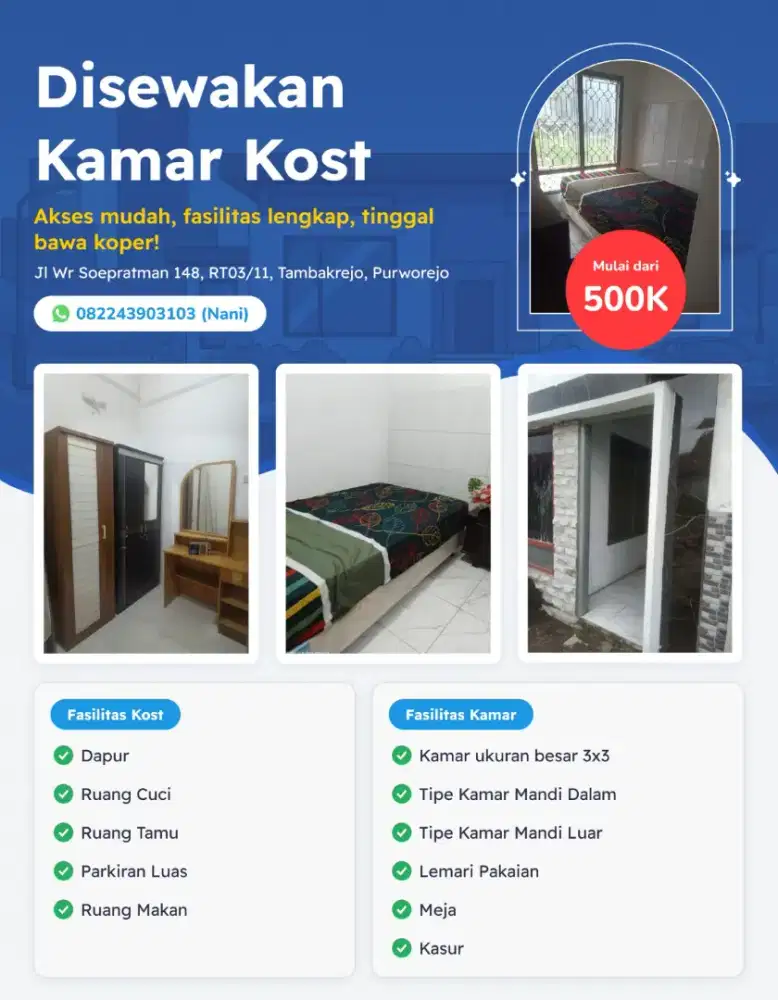 Kost Baru Bersih Nyaman Murah