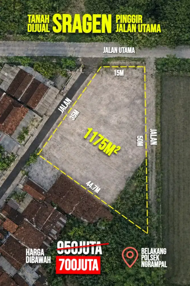 DIJUAL PINGGIR JALAN SRAGEN BELAKANG POLSEK NGRAMPAL TOL SOLO NGAWI