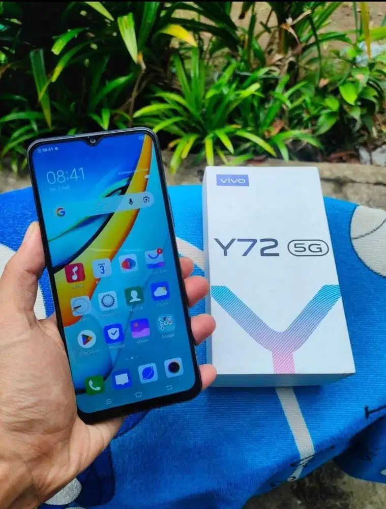 vivo y72 5g ram 12/256 fullset sidik jari on