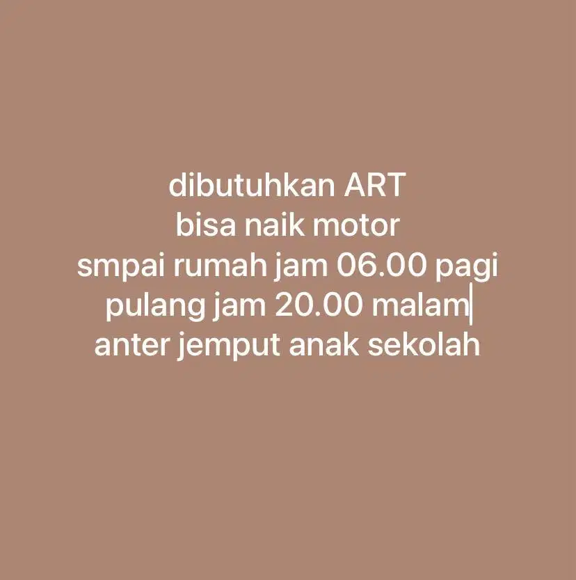 Dibutuhkan Asisten Rumah Tangga