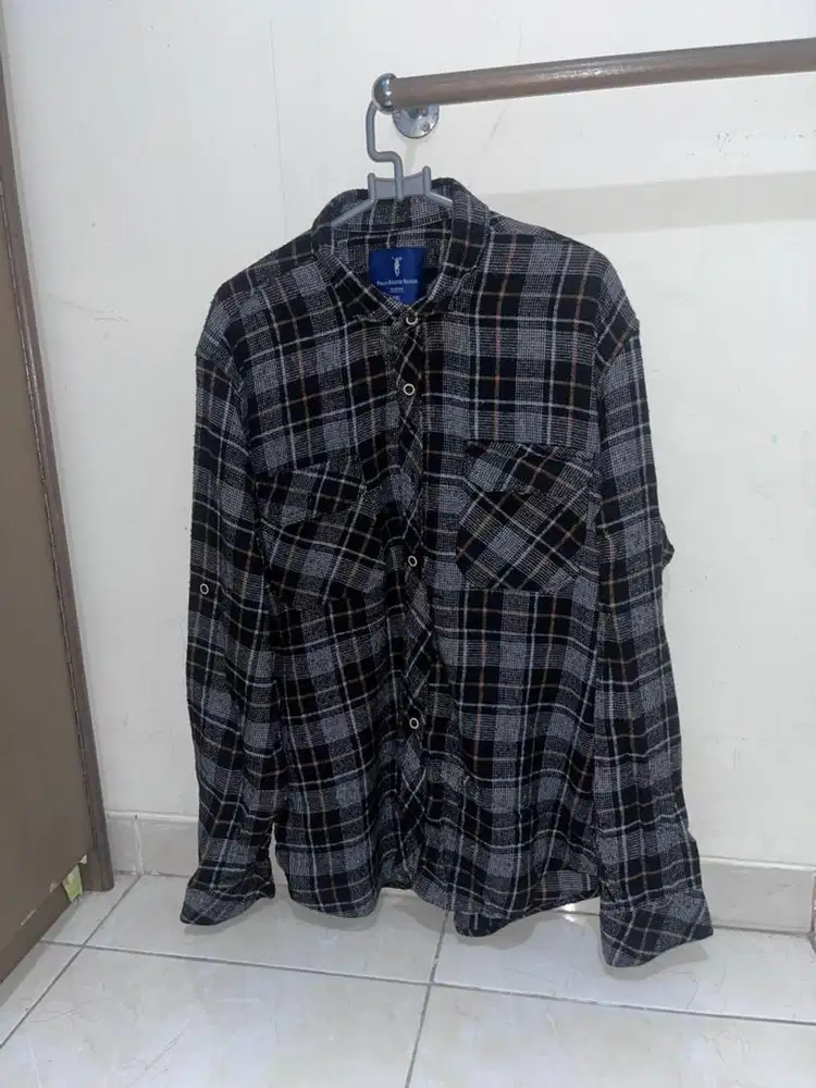 KEMEJA FLANEL LENGAN PANJANG PRIA POLO RALPH HOUSE HITAM ABI UK=XL