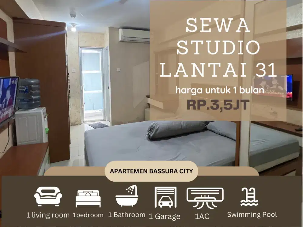 sewa studio full furnish bulanan dekat mall apartemen bassura city