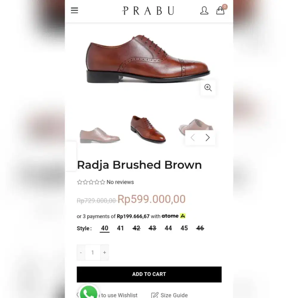 Size 44 sepatu kulit prabu original brown