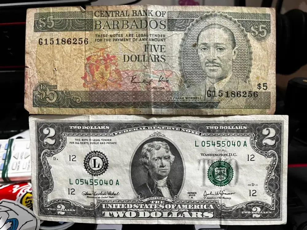 Uang jadul usd 2 dan dollar barbados ( rare )