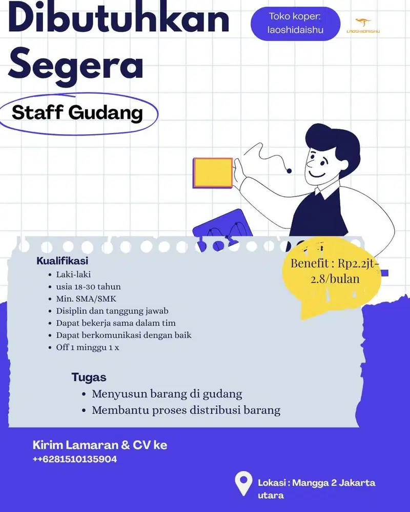 Dicara staff gudang, dan admin E-commerce
