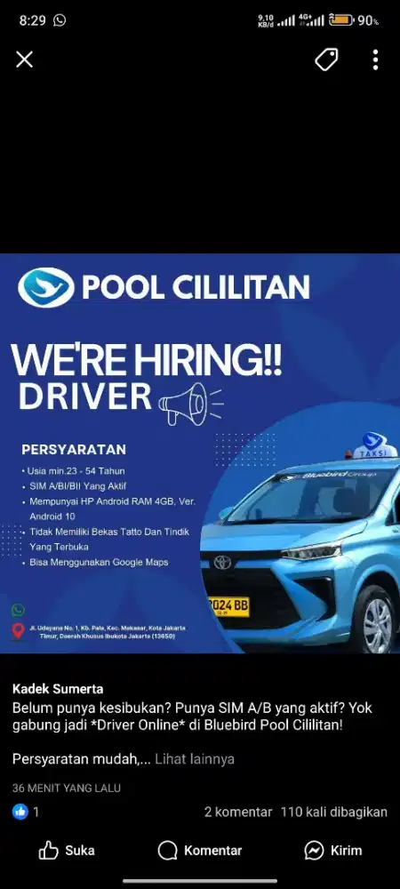 LOWONGAN SUPIR/DRIVER PERUSAHAAN BLUEBIRD