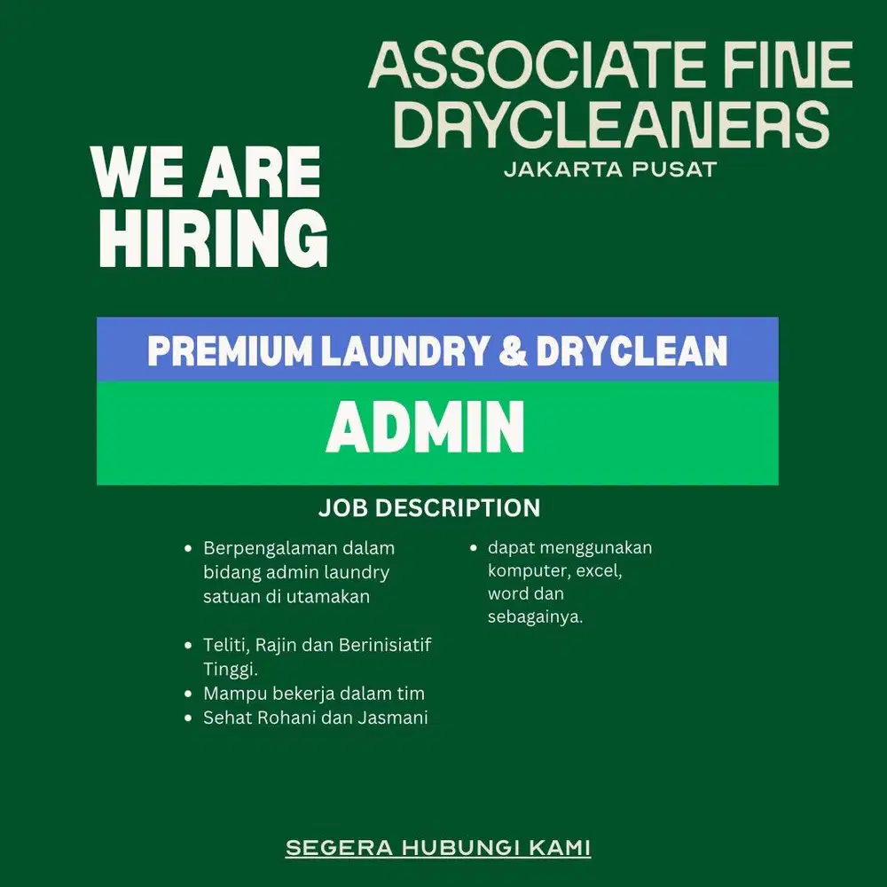 LOWONGAN : Admin Laundry Satuan Premium