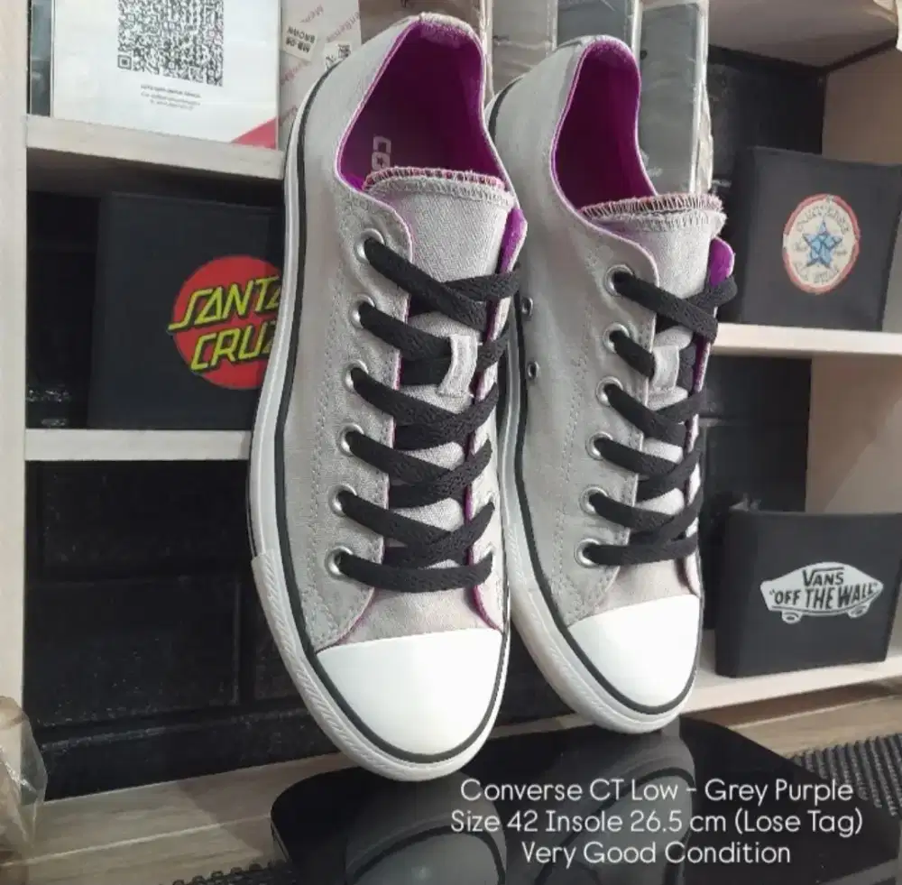 Converse Chuck Taylor Low Grey Purple Size 42 Insole 26.5