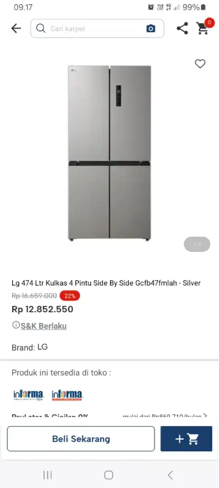 PROMO KREDIT LG 474 LTR KULKAS 4 PINTU SBS