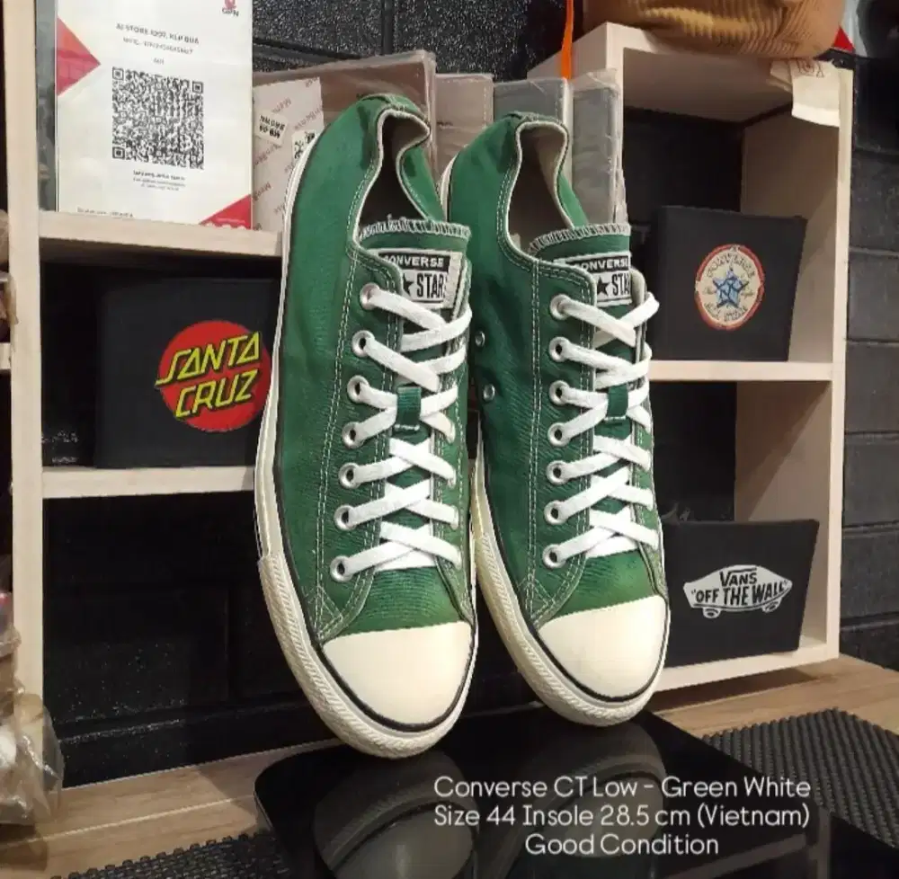 Converse Chuck Taylor Low Green White Size 44 Insole 28.5