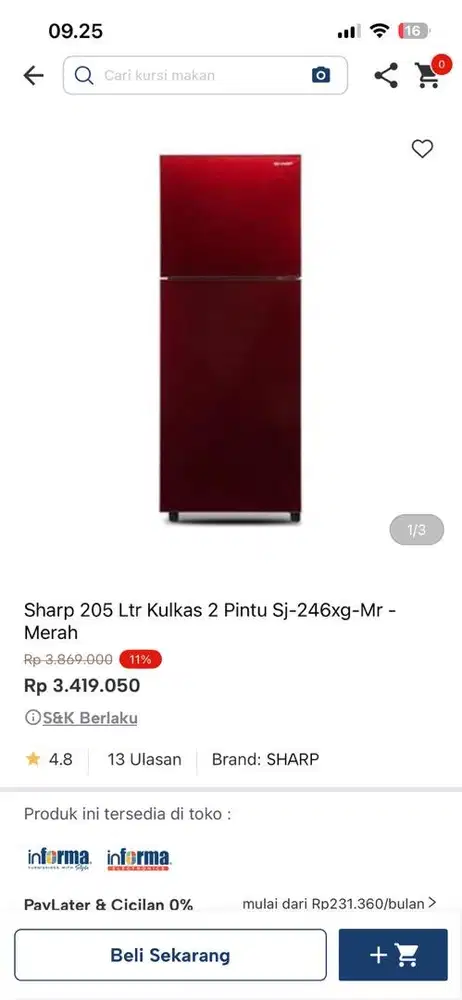 kulkas sharp 2 pintu