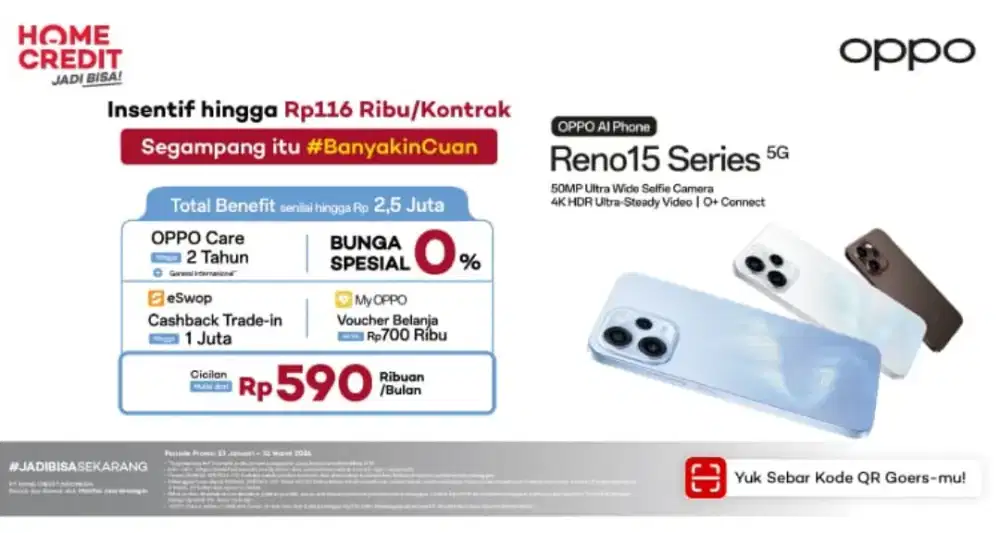 Reno 15 seris 5G. Cicilan mulai 500rb