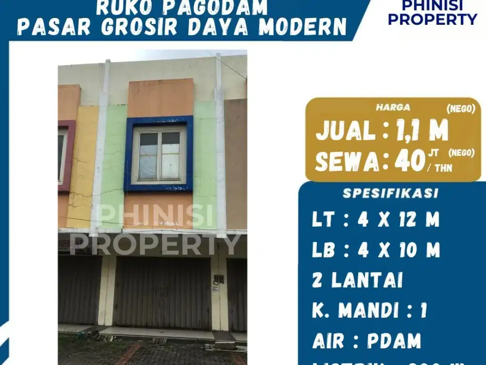 DIjual Ruko Pasar Grosir Daya Modern Parumpa
