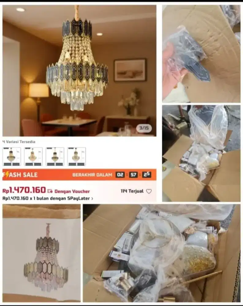 LAMPU HIAS GANTUNG,BARU,ADA 5 UNIT, MEWAH DAN BAHAN BERKELAS..