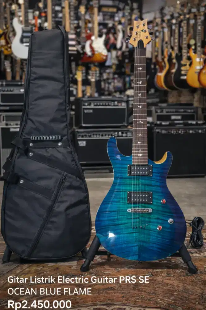 Gitar Listrik Elektrik Guitar Electric PRS Biru Ocean Blue Flame