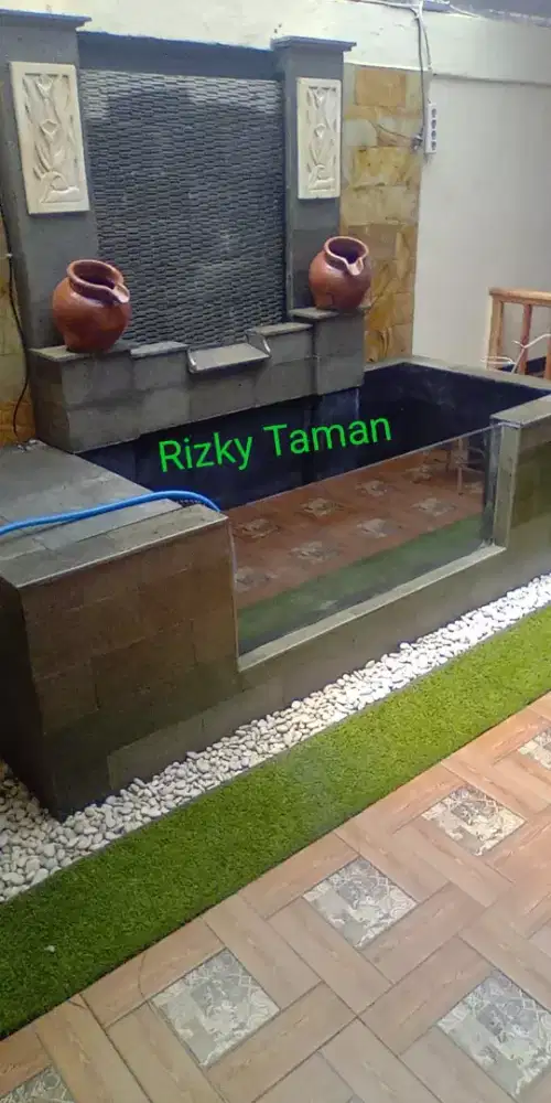 Pembuatan kolam minimalis, relief tebing, natural pond