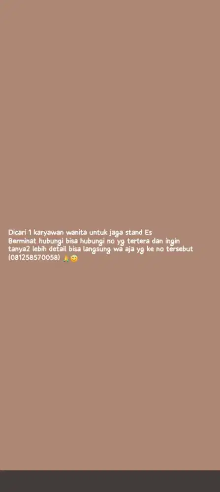 Dicari perempuan untuk jualan es