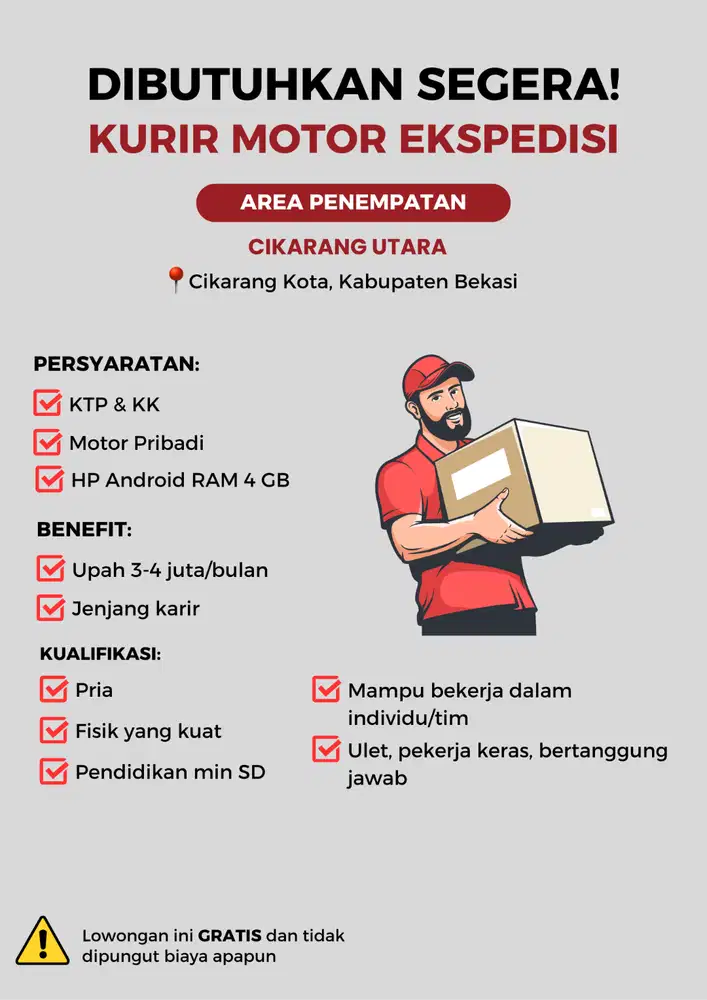 LOKER KURIR MOTOR CIKARANG UTARA