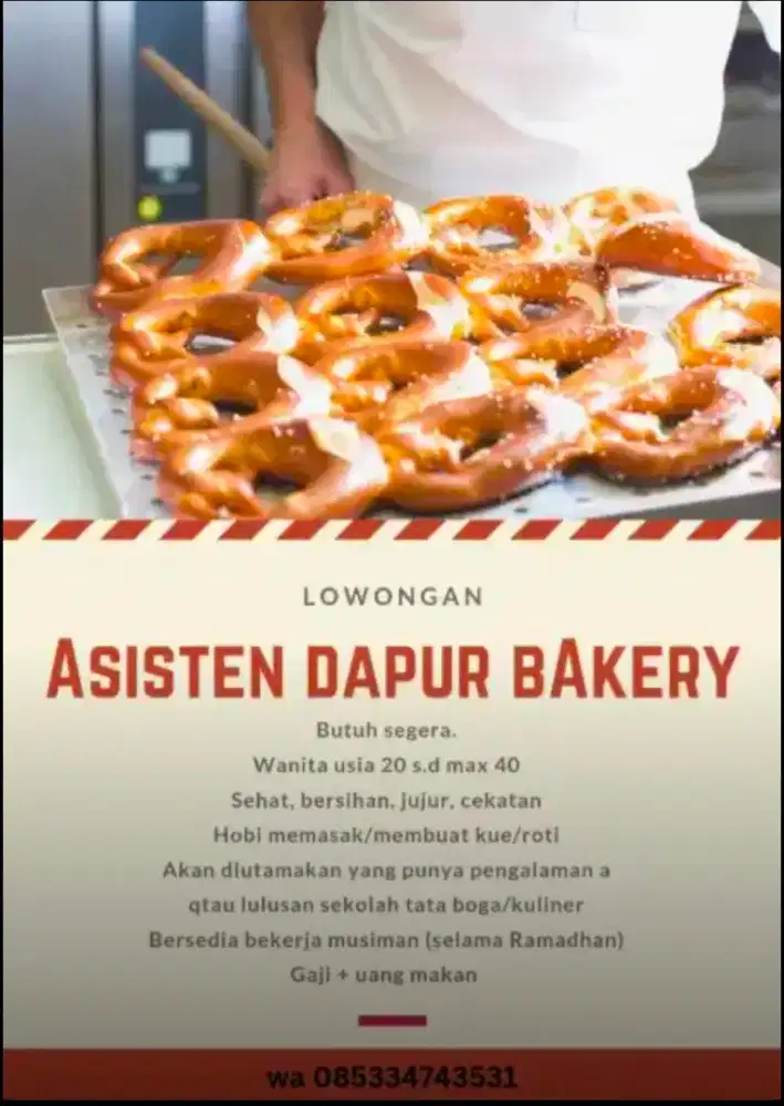 Lowongan Asisten Dapur Bakery