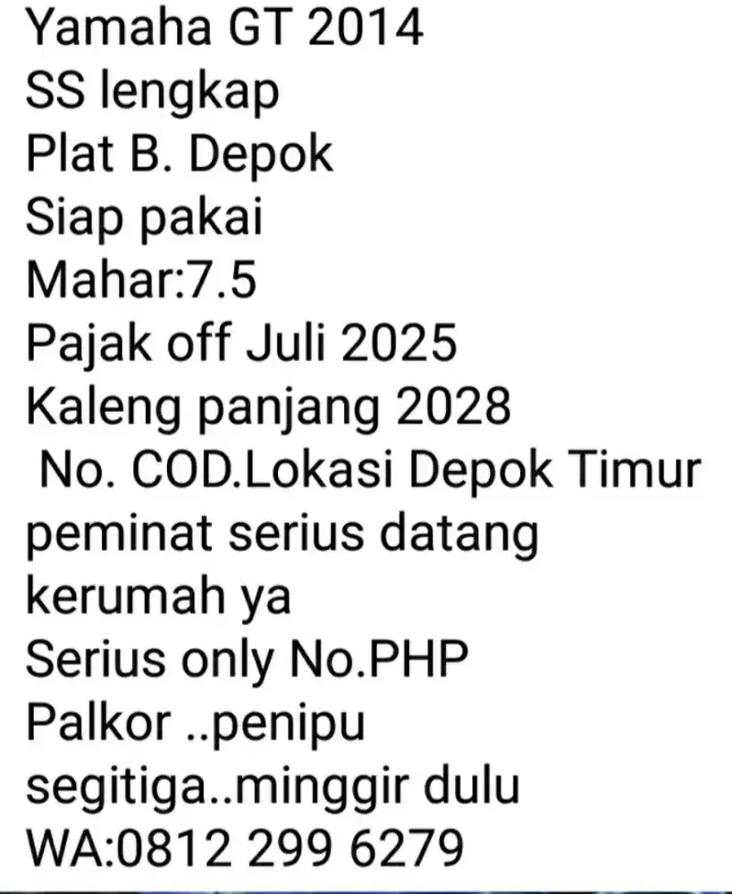 Yamaha GT Th 2014 B. Depok SS lengkap