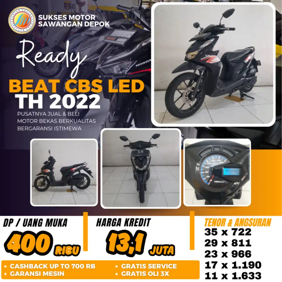 DP 400 RIBU BERGARANSI HONDA BEAT CBS TH 2022 UNIT MULUS ISTIMEWA
