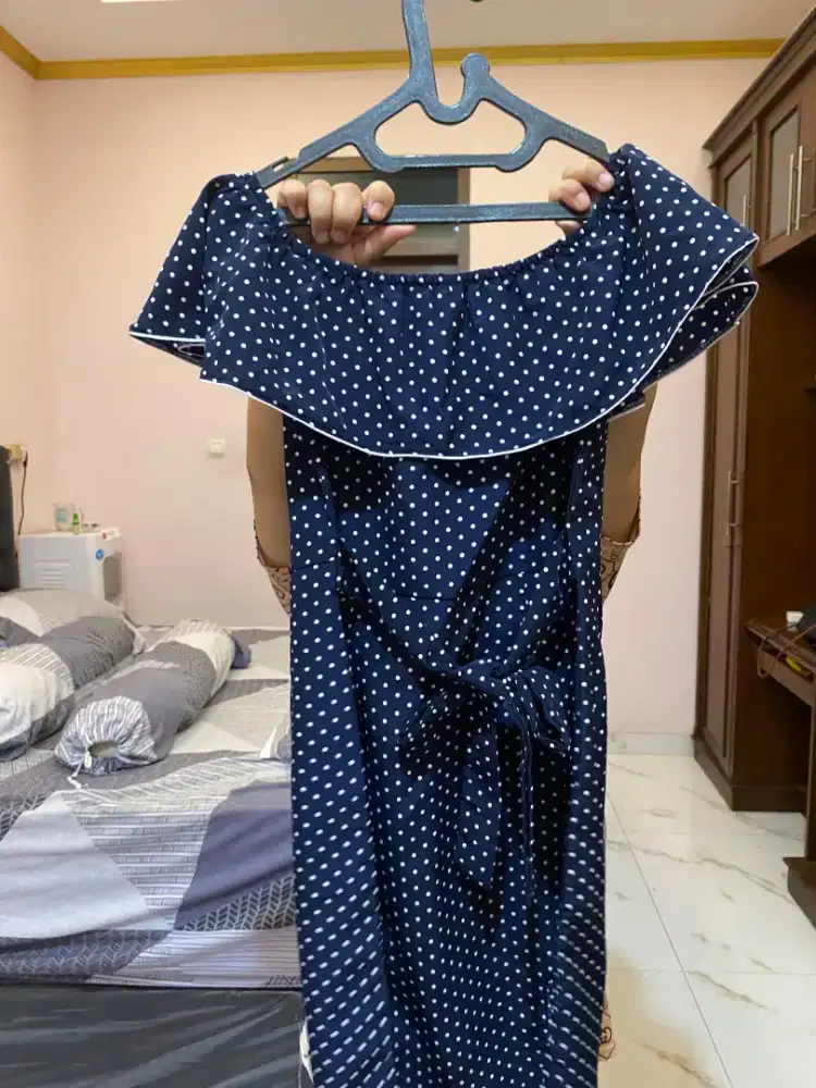 Gaun dress long dres biru