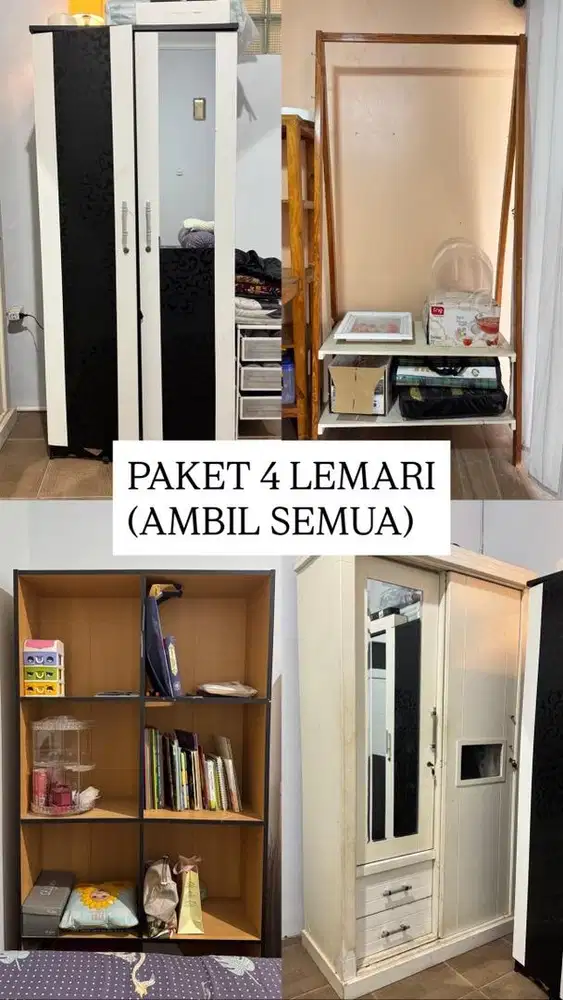 PAKET 4 LEMARI – 2 LEMARI PAKAIAN + 2 RAK | CUMA 1,5 JT