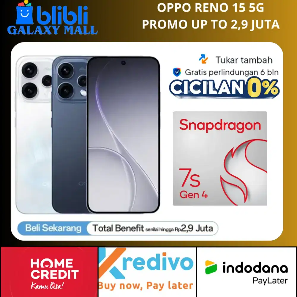 Oppo Reno 15 5G Bergaransi Resmi Cicilan 0% Mulai 374 Ribu