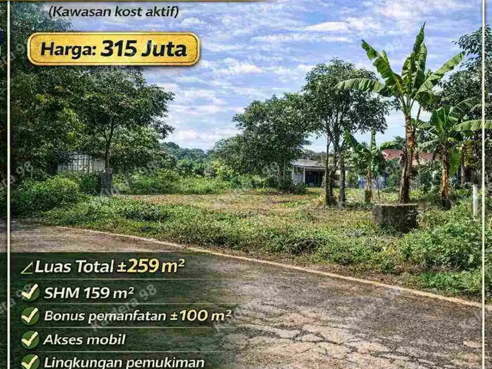 Dijual tanah di kawasan kost,
lokasi hanya 5 menit dari UNNES SHM Ready Luas 159 m2, Bonus Kelebihan Tanah 100 m2