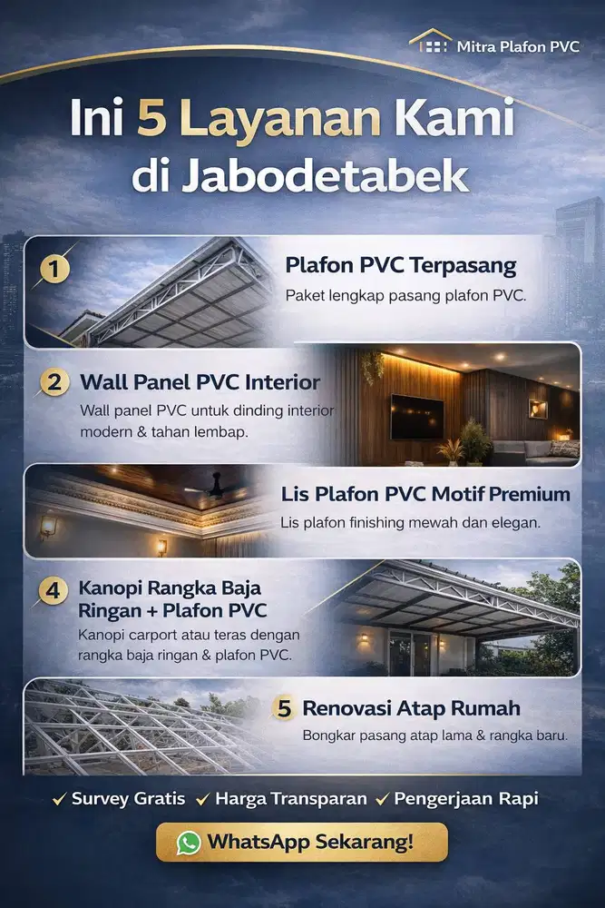 Jasa Pasang Plafon PVC & Kanopi Baja Ringan Jabodetabek