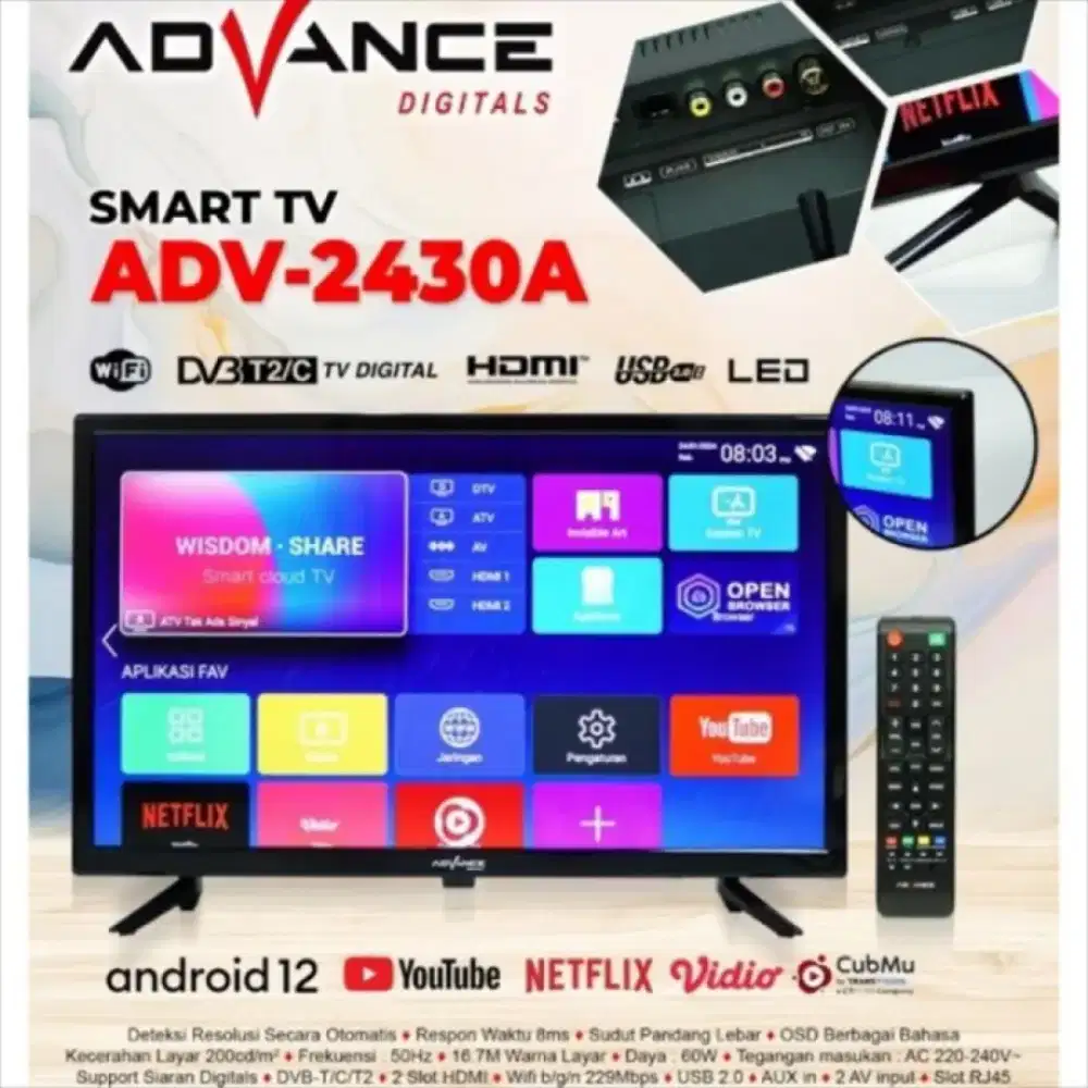 Bisa Cicilan Advance Digitals LED Android TV 24Inch ADV-2430A