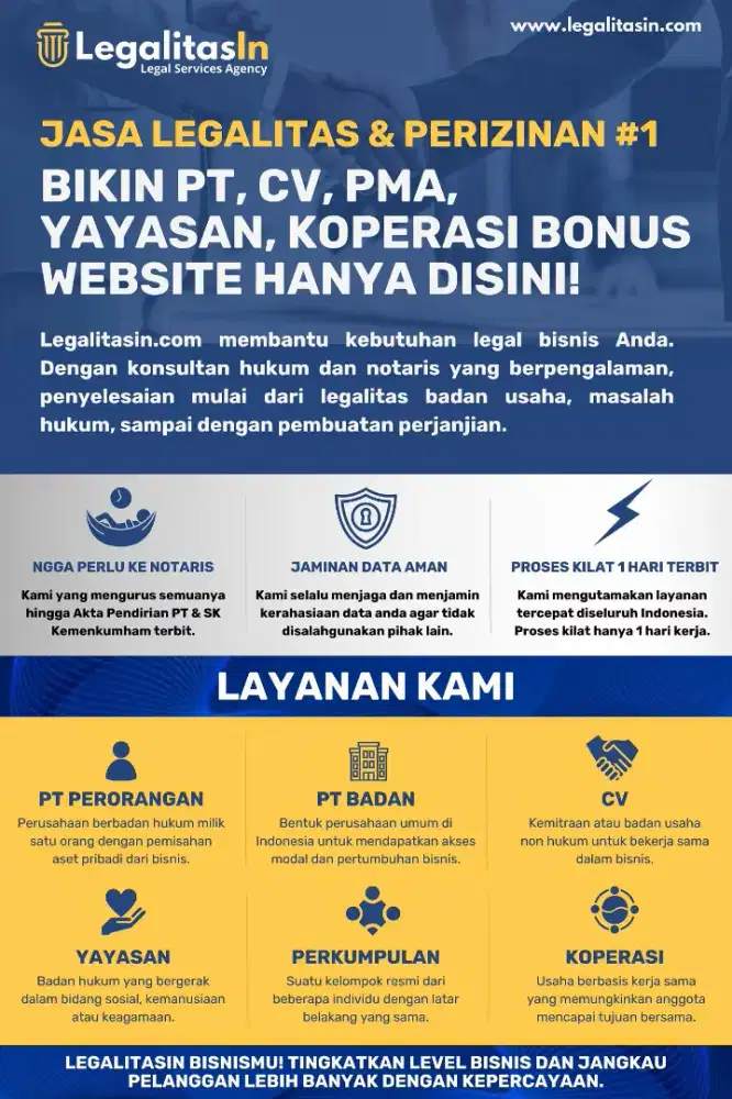 JASA PENDIRIAN PT BADAN PT PERORANGAN CV YAYASAN KOPERASI