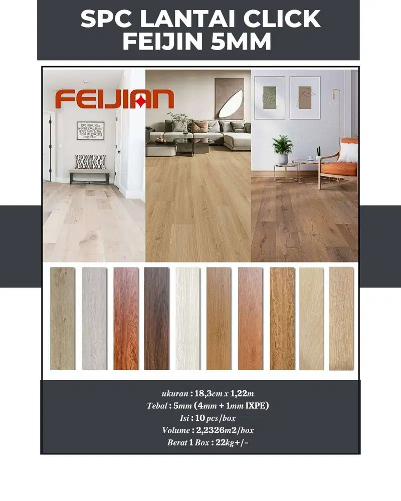 SPC Lantai Click Feijin Tebal 5mm (4mm + 1mm ixpe) | Dekorasi Lantai M